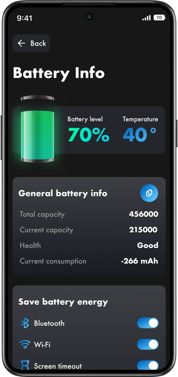 Alpha Cleaner — Battery Info